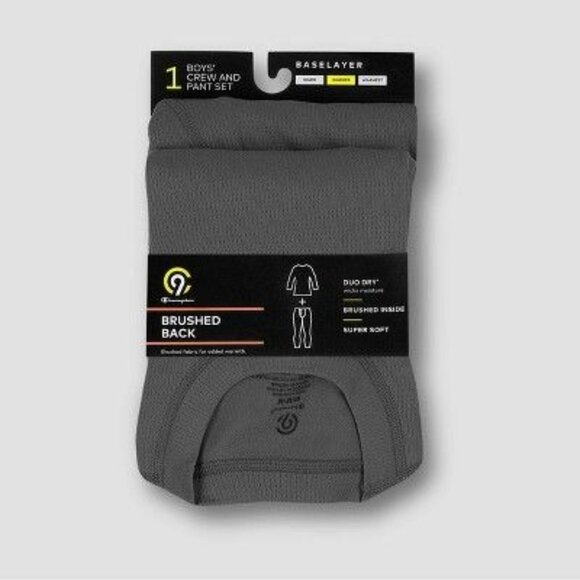 Boys Duo Dry Brushed Back Baselayer Crew & Pant Set Gray Size L Soft Warm - Picture 2 of 4